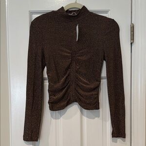 NWT!! Astr Metallic Brown Ruched Women's Top